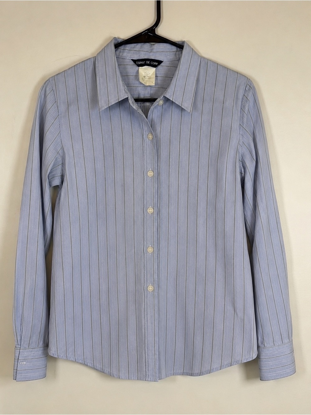 Vintage 100% Cotton Esprit de Corp Blue Striped Button Down Long Sleeve Blouse S